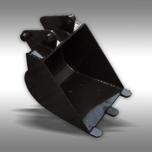 close up of 14 inch trench bucket for MB-300 towable backhoe. Has 3 teeth.