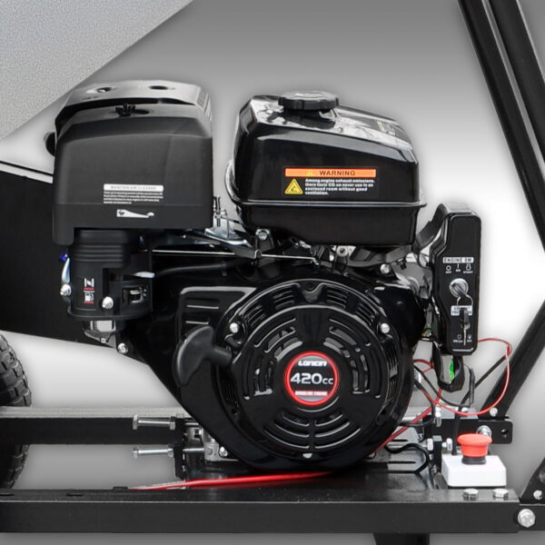 The 15hp Loncin motor of the wood chipper, showcasing its power and performance.