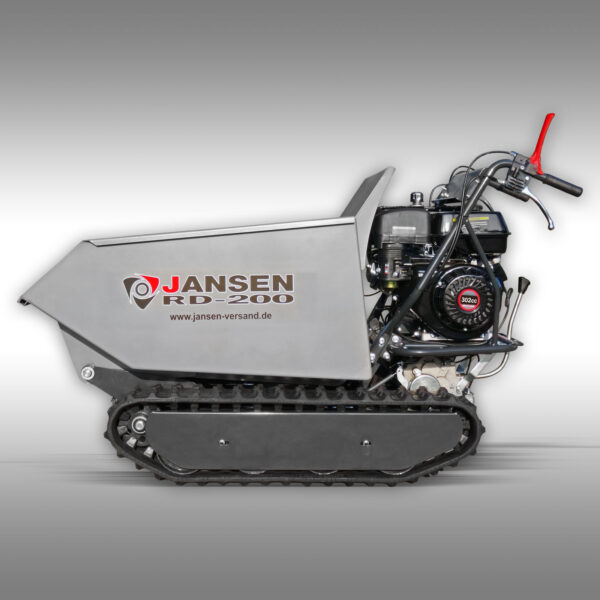 Side shot of the RD-200 Track dumper by Jansen USA, the bucket is down