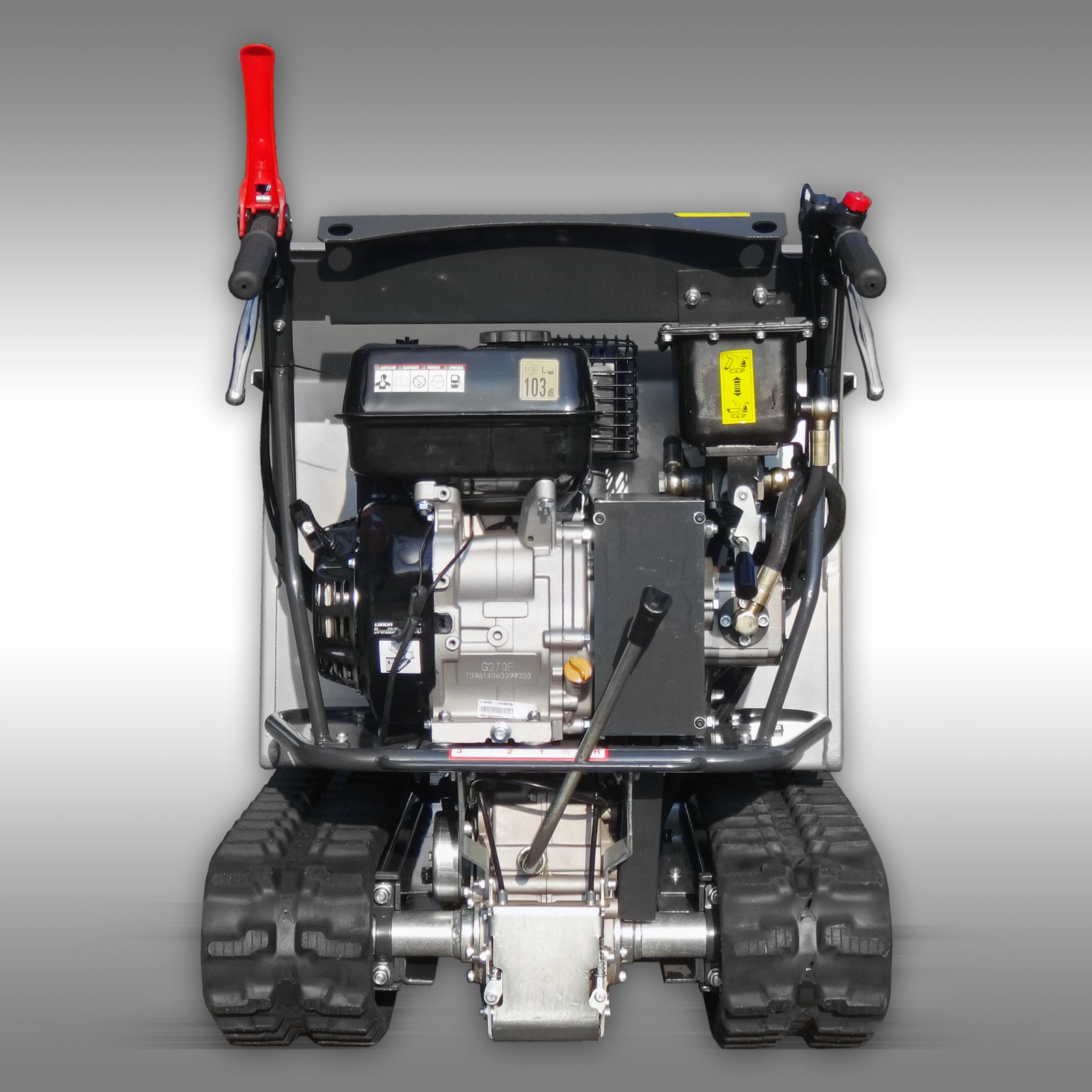 Close of Picture of the RD-200 Track dumper by Jansen USA, showcasing the control handles and the whole back of the machine.