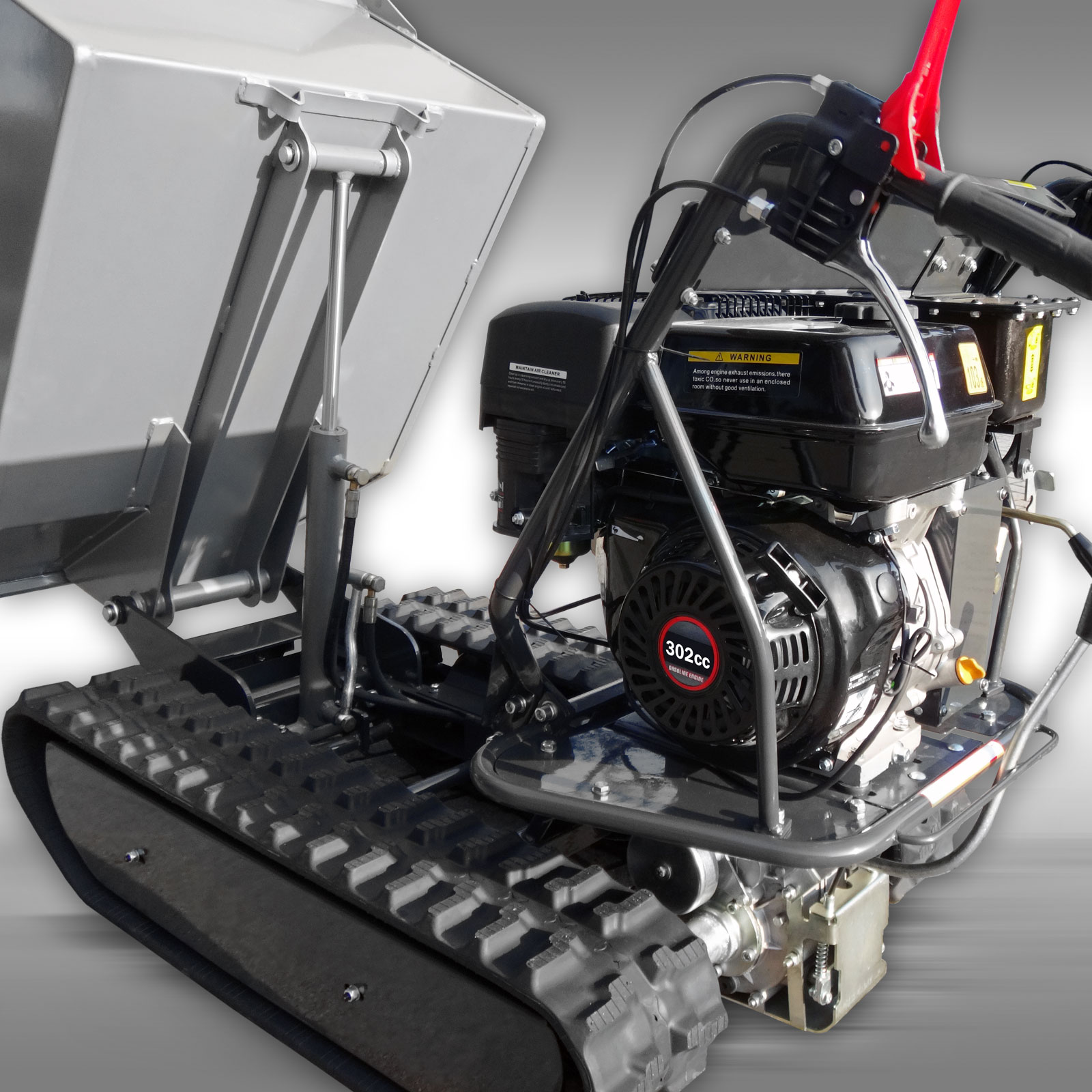 Close up photo of the RD-200 featuring the motor and the hydraulic dumping system.