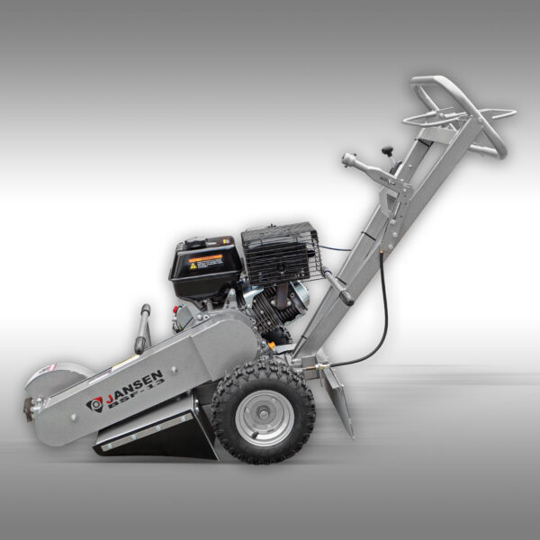Left Side view of the Jansen USA BSF-13 Stump Grinder, showing the break assembly and the belt housing.
