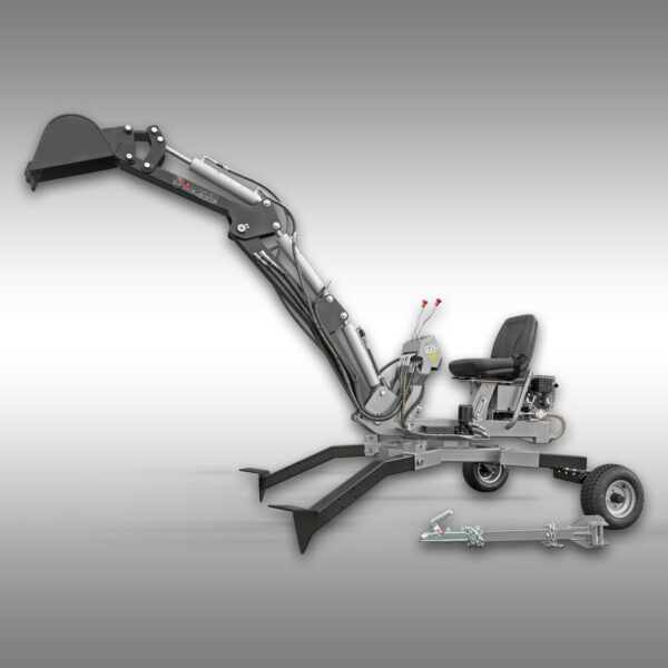 8 foot reach with Jansen USA Towable Backhoe 306 degree rotation