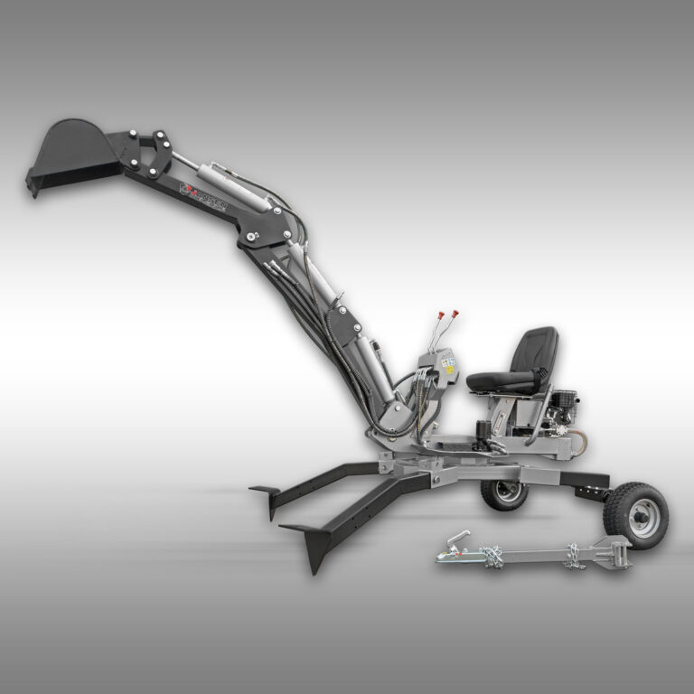 8 foot reach with Jansen USA Towable Backhoe 306 degree rotation