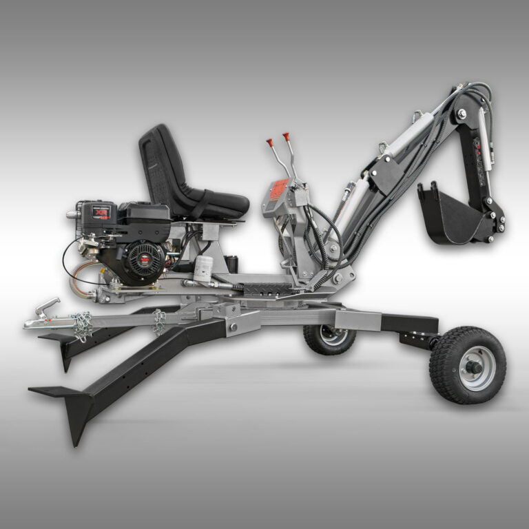Side back angle of the MB-360 from Jansen USA Towable Backhoe, Trencher