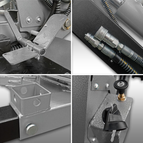 Detailed Photos of the Electric Starter, Foot Rest, Hydraulic Lines, and thick Steel